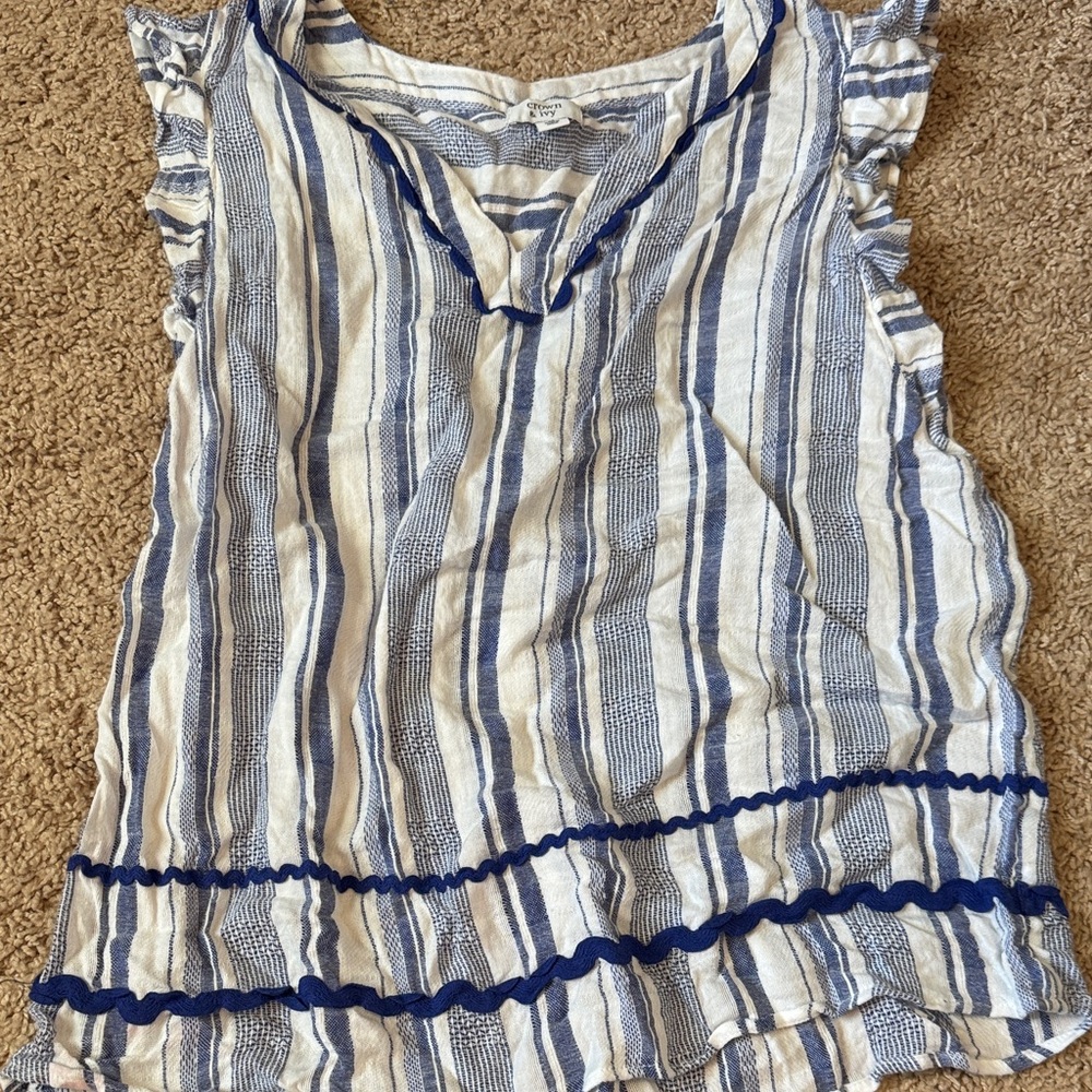 Crown & Ivy Blue and White Striped Blouse